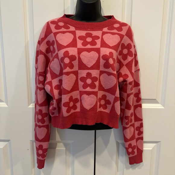 Debut Red and Pink Heart Flower Sweater - Picture 1 of 8